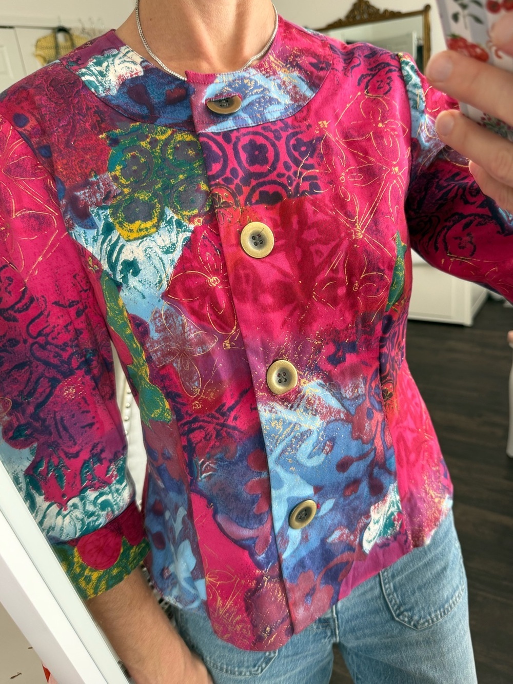 Coldwater Creek Metallic Patchwork Art Jacket Blazer Pink Boho Chic P8 - Picture 2 of 9